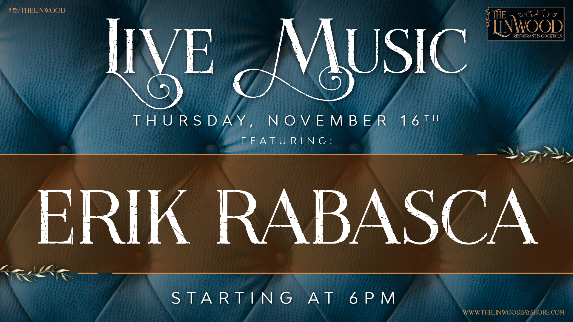 Live music with Erik Rabasca on november 1th at 6pm